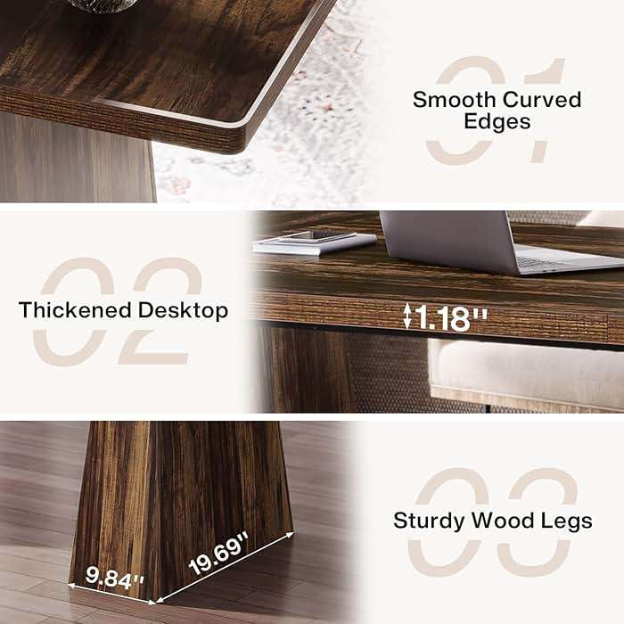 Tribesigns 63-Inch Executive Desk, Large Office Computer Desk with Double Pedestal, Modern Simple Workstations Writing Table Conference Table Business Furniture for Home Office, Rustic Brown - Image 7