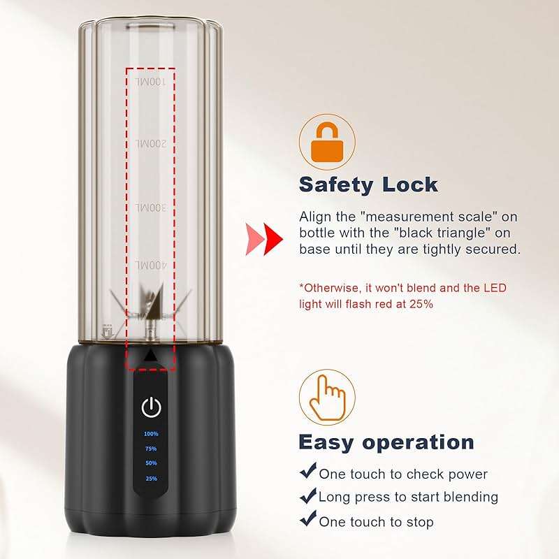 COKUNST Portable Blender - Small Smoothie & Shake Maker, 17 Oz (500ml) Personal Blender with 6 Blades, USB-C Rechargeable Mini Mixer with Extra Lid for Travel, Office, Gym - Image 3