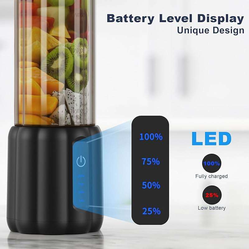 COKUNST Portable Blender - Small Smoothie & Shake Maker, 17 Oz (500ml) Personal Blender with 6 Blades, USB-C Rechargeable Mini Mixer with Extra Lid for Travel, Office, Gym - Image 4