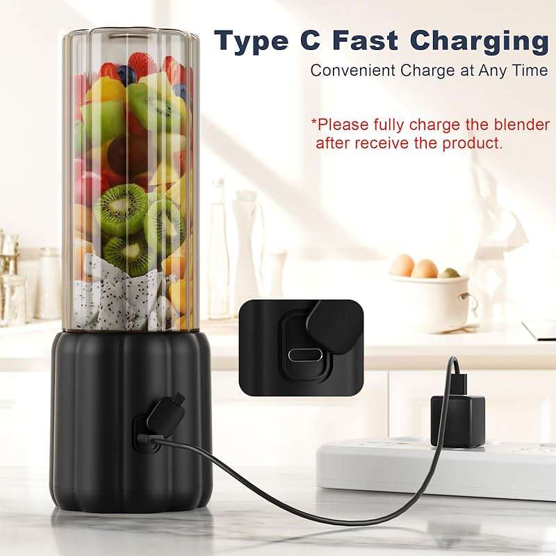 COKUNST Portable Blender - Small Smoothie & Shake Maker, 17 Oz (500ml) Personal Blender with 6 Blades, USB-C Rechargeable Mini Mixer with Extra Lid for Travel, Office, Gym - Image 5