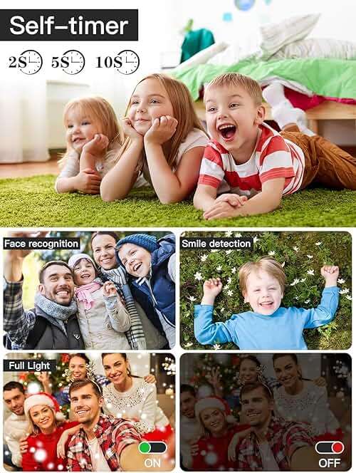 Upgrade Digital Camera, 56MP FHD 1080P for Kids with 16x Zoom Anti Shake, 32GB TF Card, Two Batteries, Lanyard, Compact Small for Boys Girls (Black) - Image 6