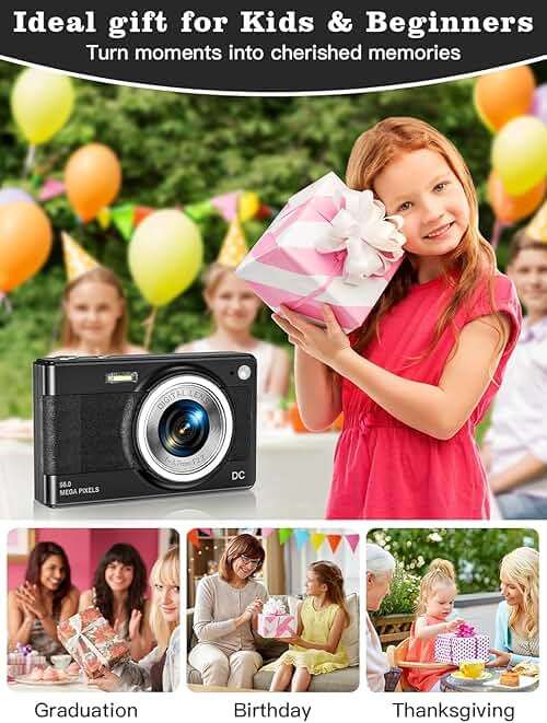 Upgrade Digital Camera, 56MP FHD 1080P for Kids with 16x Zoom Anti Shake, 32GB TF Card, Two Batteries, Lanyard, Compact Small for Boys Girls (Black) - Image 7