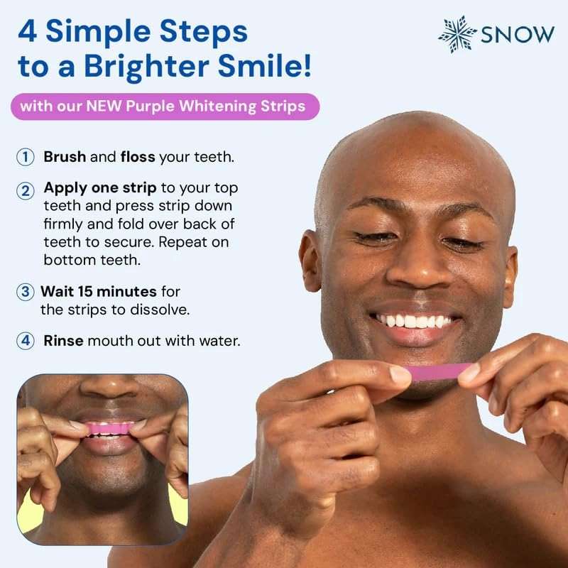 Snow Diamond Series Purple Whitening Strips - Dissolving Teeth Whitening Strips for Sensitive Teeth, Instant Brightening with Hydroxyapatite, Color-Correcting Purple Formula, 42 Count - Image 7