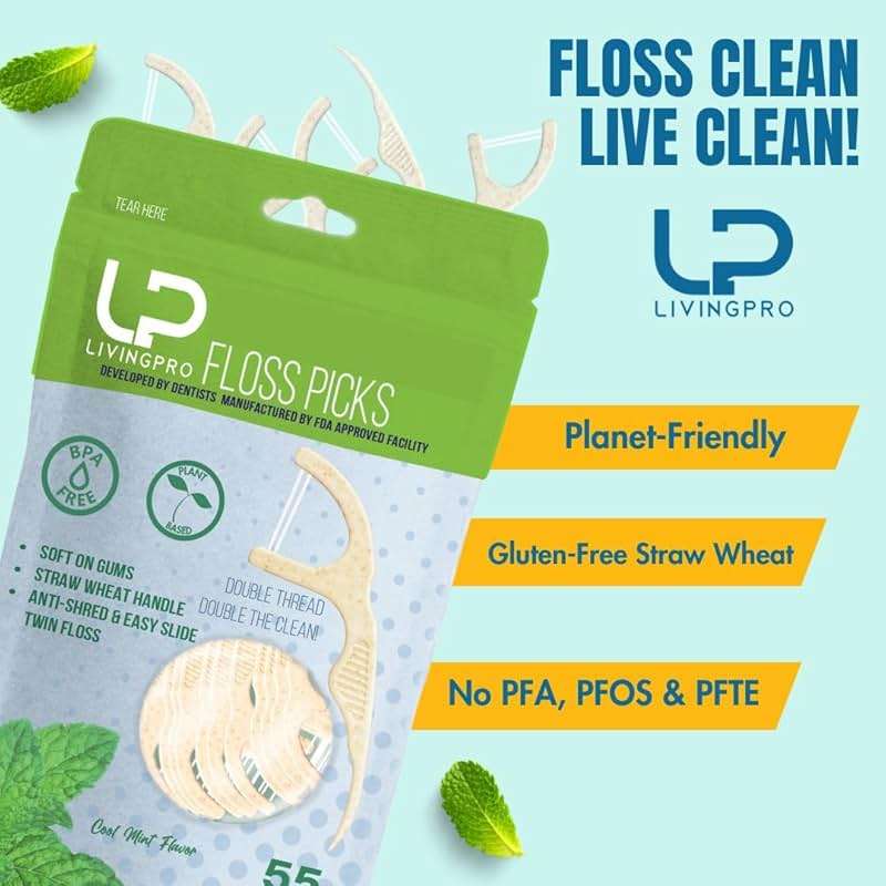 Twin Line Dental Floss Picks (220 Count) – Double Thread Tooth Flossers for 2X Cleaning, Thin & Shred-Resistant Floss, Wheat-Straw Handle | Travel Case Included Holds up to 10 Picks - Image 2