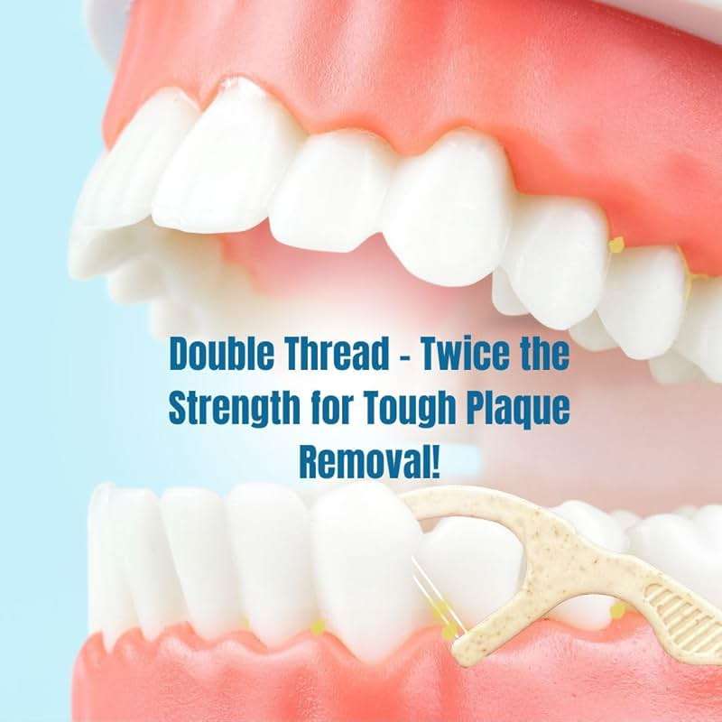 Twin Line Dental Floss Picks (220 Count) – Double Thread Tooth Flossers for 2X Cleaning, Thin & Shred-Resistant Floss, Wheat-Straw Handle | Travel Case Included Holds up to 10 Picks - Image 7