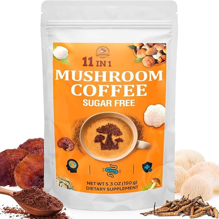 Mushroom Coffee - Mushroom Coffee Organic with 11 Superfood Mushrooms, Includes Lion's Mane, Reishi, Chaga, Cordyceps and Adaptogens, Mushroom Supplement for Energy, Focus, Memory and Immunity - 5.3oz - Product Image