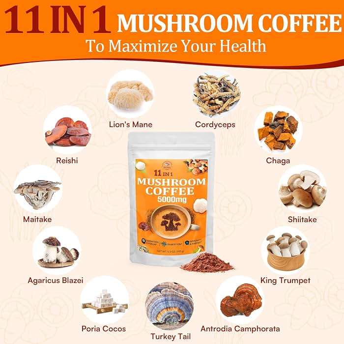 Mushroom Coffee - Mushroom Coffee Organic with 11 Superfood Mushrooms, Includes Lion's Mane, Reishi, Chaga, Cordyceps and Adaptogens, Mushroom Supplement for Energy, Focus, Memory and Immunity - 5.3oz - Image 3