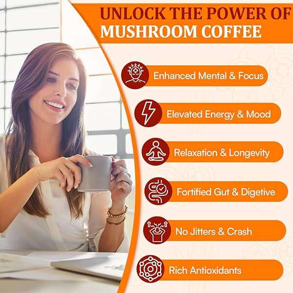 Mushroom Coffee - Mushroom Coffee Organic with 11 Superfood Mushrooms, Includes Lion's Mane, Reishi, Chaga, Cordyceps and Adaptogens, Mushroom Supplement for Energy, Focus, Memory and Immunity - 5.3oz - Image 4