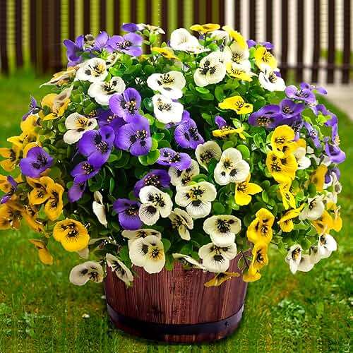 Artificial Faux Flowers for Outdoors Fake Plants Spring Summer Decor, 14 pcs Realistic Fake Pansy Silk Flowers UV Resistant, Lifelike Faux Outdoor Plants for Porch Garden Patio Window Box Decor - Image 1