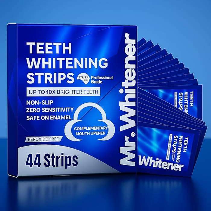 Mr.Whitener Teeth Whitening Strips, Professional Tooth Whitening Kits: 44 Strips 22 Packs Teeth Whitening Strips, Dentist-Approved, Peroxide-Free, Enamel Safe, Sensitivity Free Formula - Image 1