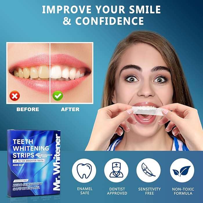 Mr.Whitener Teeth Whitening Strips, Professional Tooth Whitening Kits: 44 Strips 22 Packs Teeth Whitening Strips, Dentist-Approved, Peroxide-Free, Enamel Safe, Sensitivity Free Formula - Image 2