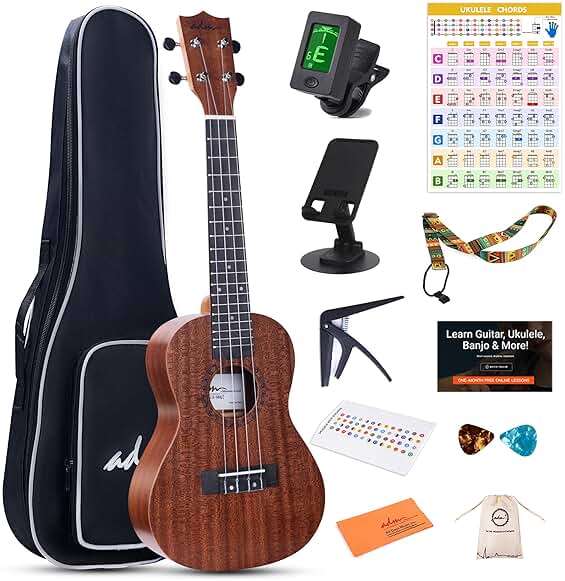 ADM Ukulele Beginner Kit Mahogany Hawaiian Wood Ukelele Bundle Ukalalee Set with Uke Free Starter Lessons for kids Students and Adults, Yellow Brown (Khaki, 23 inch) - Image 1