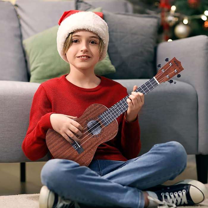 ADM Ukulele Beginner Kit Mahogany Hawaiian Wood Ukelele Bundle Ukalalee Set with Uke Free Starter Lessons for kids Students and Adults, Yellow Brown (Khaki, 23 inch) - Image 2