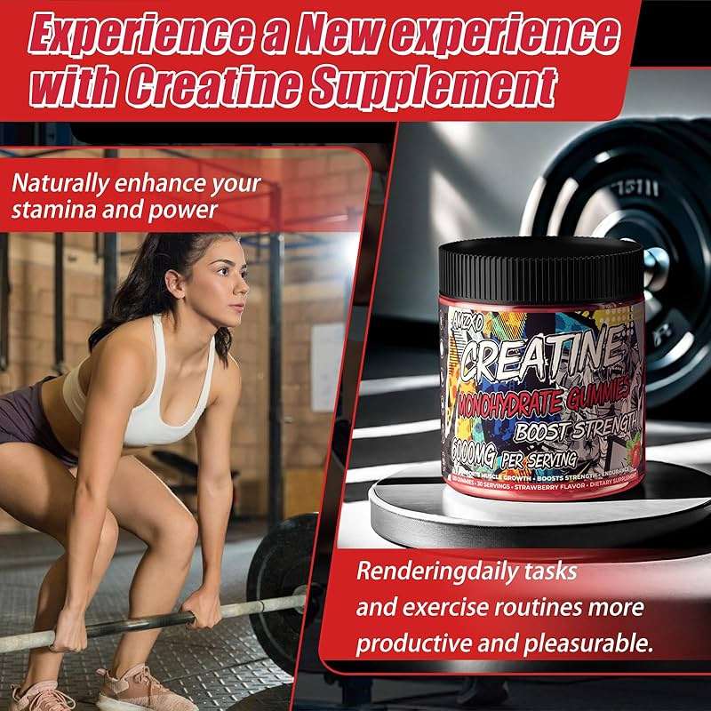 AMZXO Creatine Monohydrate Gummies 6g for Men Women,Complex Creatine Monohydrate Chewable for Muscle Strength,Muscle Building,Energy Boost,Pre-Workout Energy Supplement,Vegan Strawberry - 120 Count - Image 5