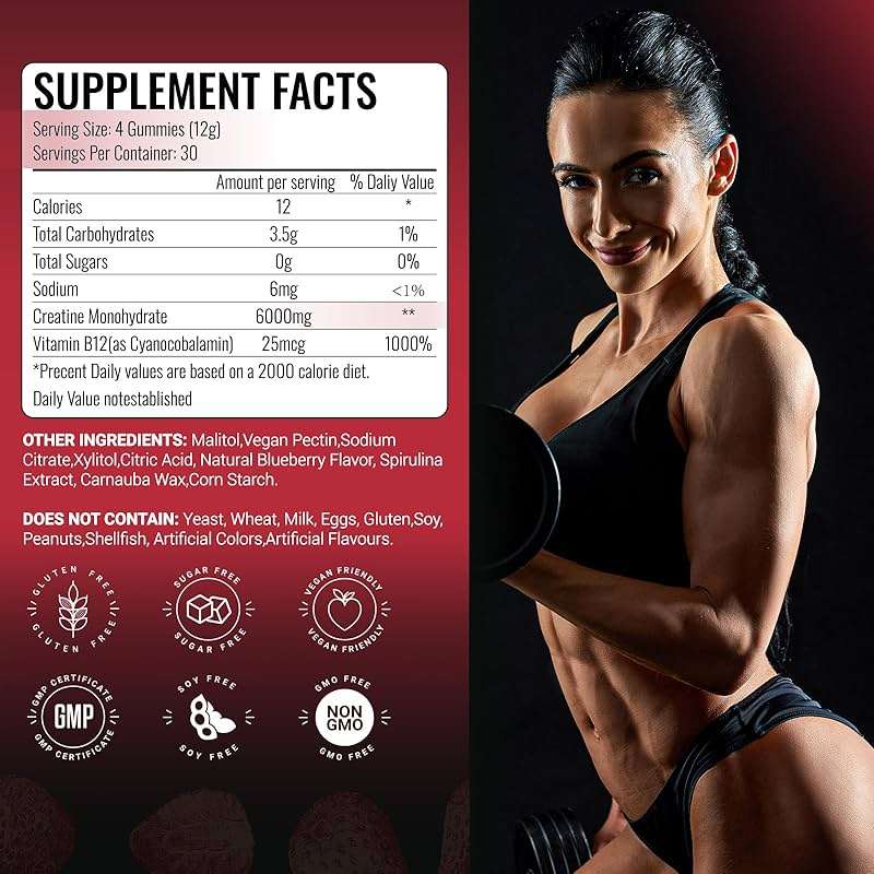 AMZXO Creatine Monohydrate Gummies 6g for Men Women,Complex Creatine Monohydrate Chewable for Muscle Strength,Muscle Building,Energy Boost,Pre-Workout Energy Supplement,Vegan Strawberry - 120 Count - Image 6