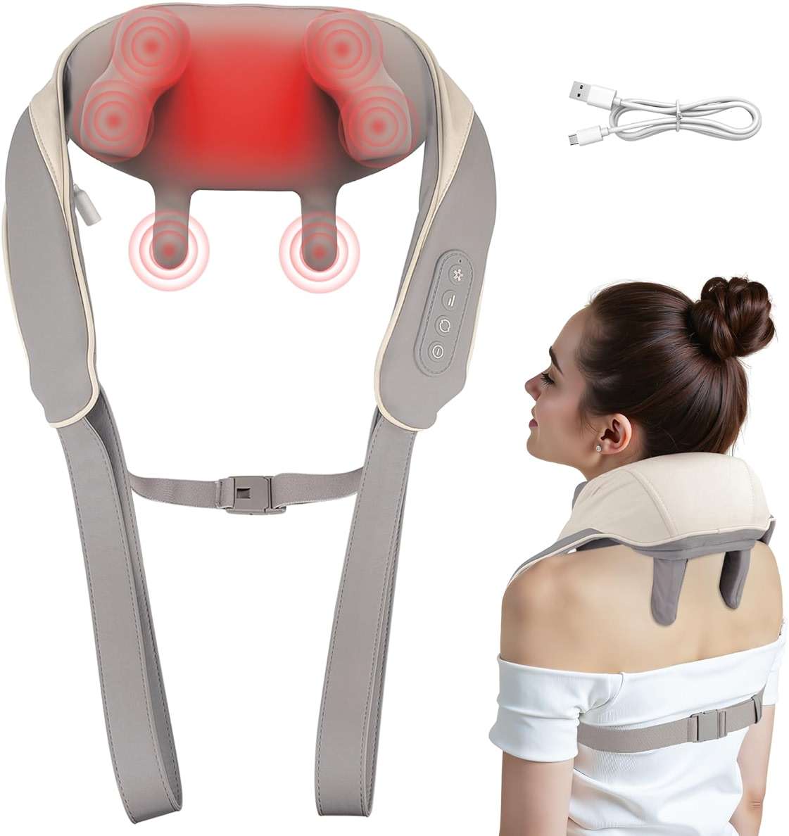 LCMWB Cordless Neck Massager with Heat, 6D Shiatsu Professional Neck Massager for Pain Relief Deep Tissue, Ergonomic Kneading Neck Back Shoulder Massager with 2 Modes/Speeds - Image 1