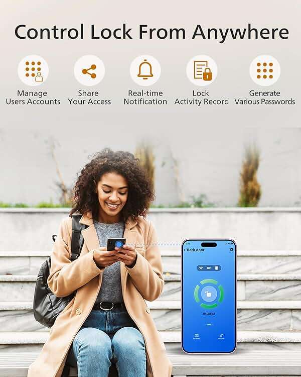 Philips Wi-Fi Smart Lock with Handle, Keyless Entry Keypad Door Lock with Handle, Front Door Deadbolt Set with WiFi Gateway, App Control, Fingerprint Unlock, PIN Code Unlock, Auto Locking - Image 3