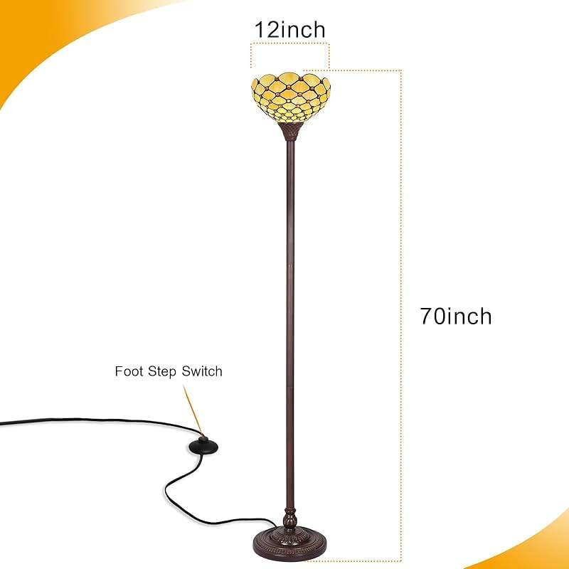 Capulina Tiffany Torchiere Floor Lamp Vintage Amber Beads Stained Glass 12X12X70 Inches - Image 4