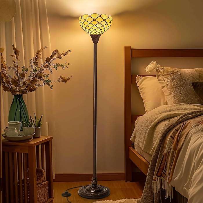 Capulina Tiffany Torchiere Floor Lamp Vintage Amber Beads Stained Glass 12X12X70 Inches - Image 5