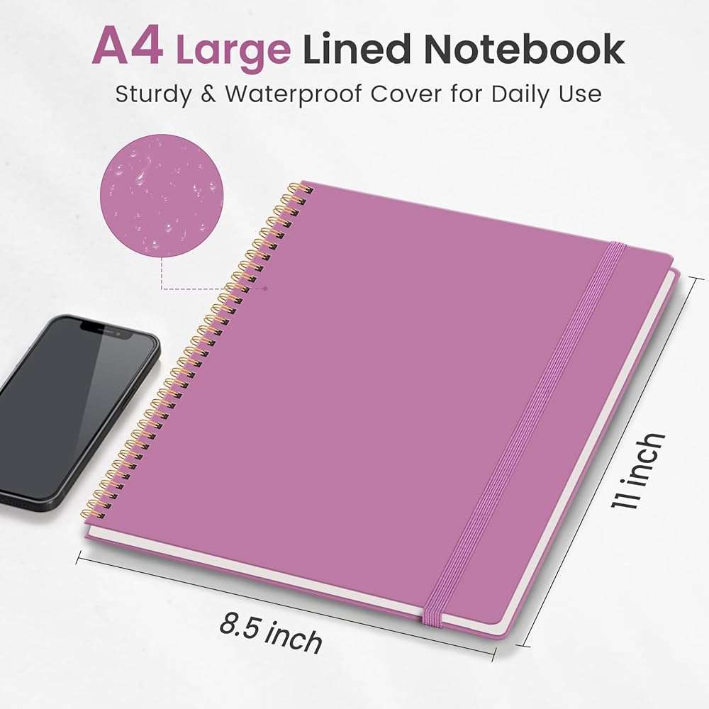 Taja Spiral Lined Notebook, 8.5"x11" Notebooks for Work, Large A4 Journal for Women & Men, College Ruled Journaling Notebook for Writing, Plastic Cover Spiral Journal, Purple - Image 2