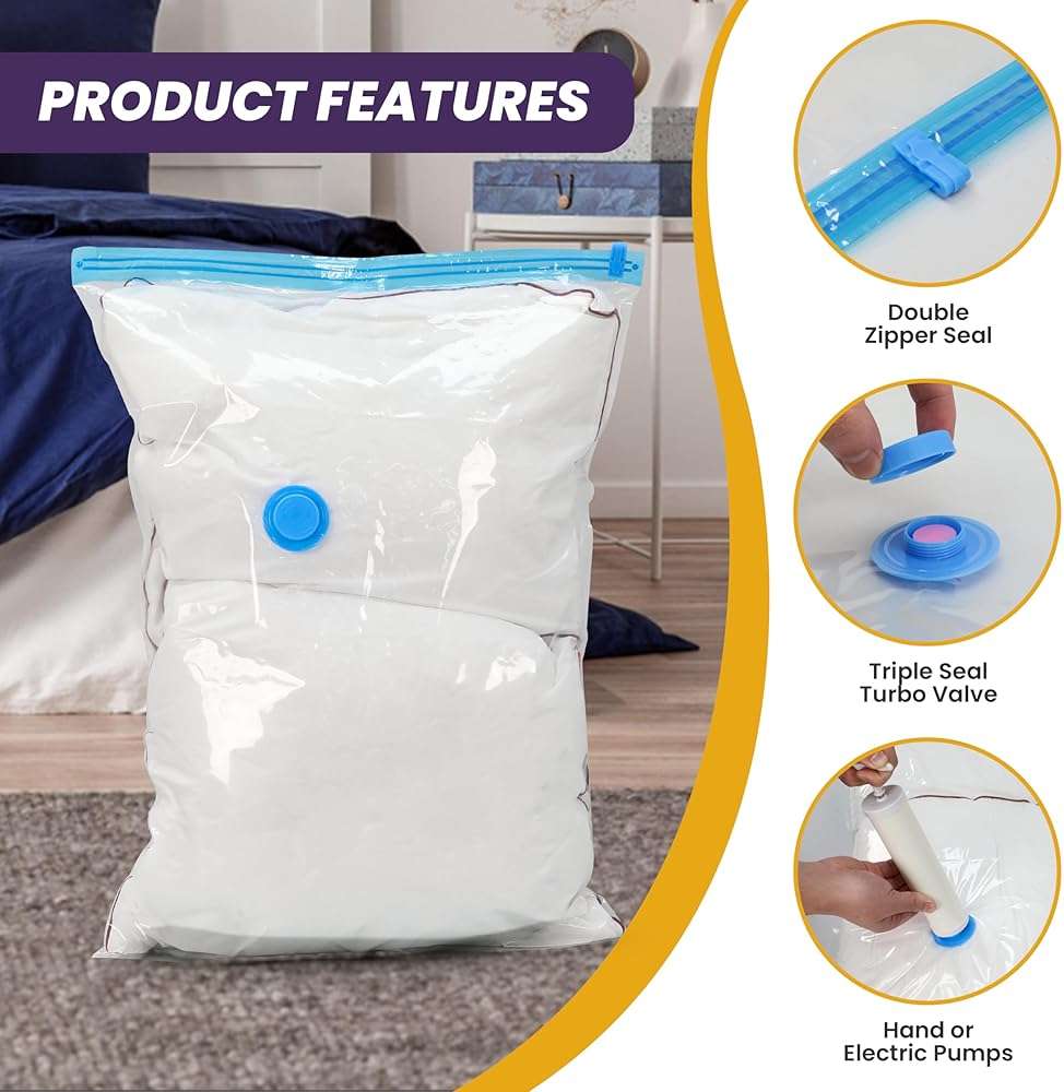YSSOA Vacuum Storage Bags, 32-Pack Space Saver Vacuum Storage Bags, Vacuum Seal Bags for Clothing, Clothes, Comforters and Blankets Clear - Image 5