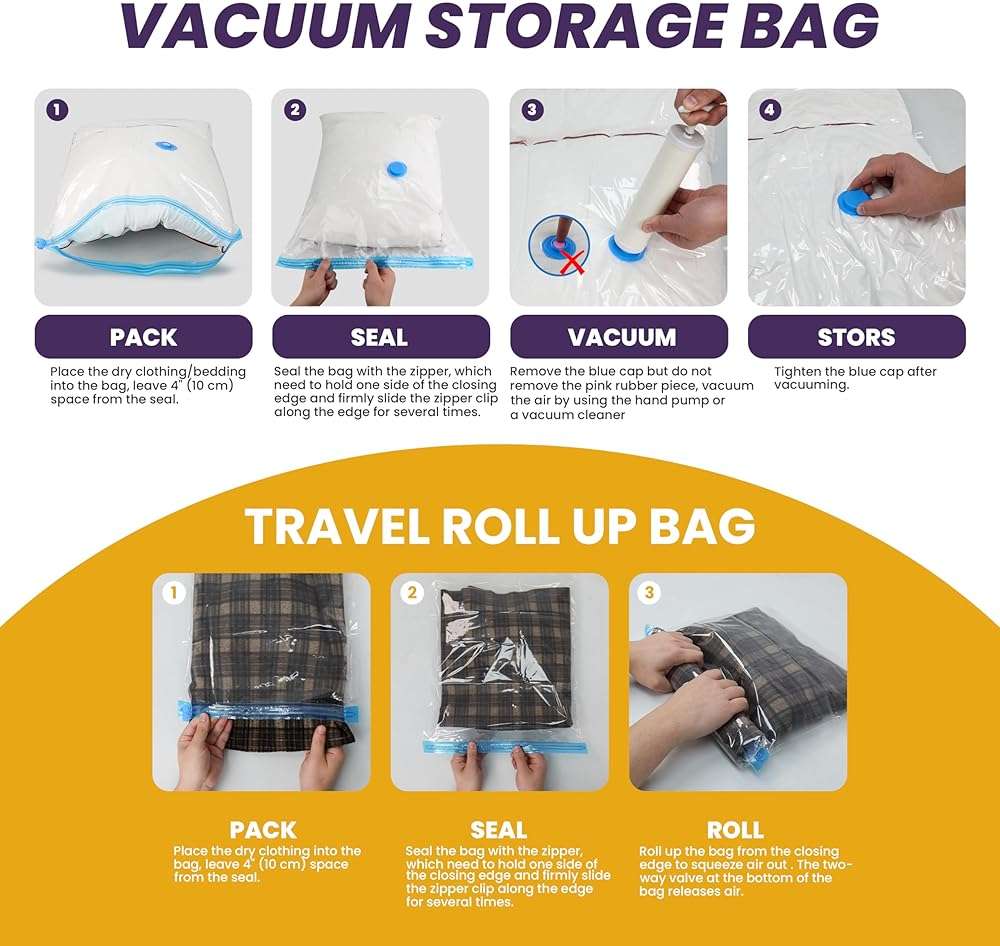YSSOA Vacuum Storage Bags, 32-Pack Space Saver Vacuum Storage Bags, Vacuum Seal Bags for Clothing, Clothes, Comforters and Blankets Clear - Image 6