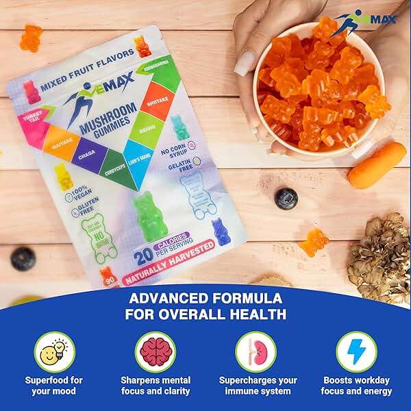 Ashwagandha and Lions Mane Mushroom Gummies for Adults - Organic - Reishi, Maitake, Chaga, Cordyceps, Shiitake, Turkey Tail - Immune Support, Memory, Focus and Energy -Vegan Mushroom Supplement Gummy - Image 4