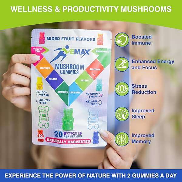Ashwagandha and Lions Mane Mushroom Gummies for Adults - Organic - Reishi, Maitake, Chaga, Cordyceps, Shiitake, Turkey Tail - Immune Support, Memory, Focus and Energy -Vegan Mushroom Supplement Gummy - Image 7