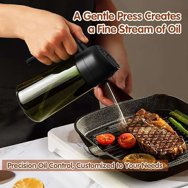 YARRAMATE 16oz/470ml Light-Blocking Dark Oil Sprayer for Cooking, 2 in 1 Olive Oil Dispenser Bottle for Kitchen, Premium Dark Green Glass Oil Bottle, Food-Grade Oil Mister for Air Fryer, BBQ (Black) - Image 6