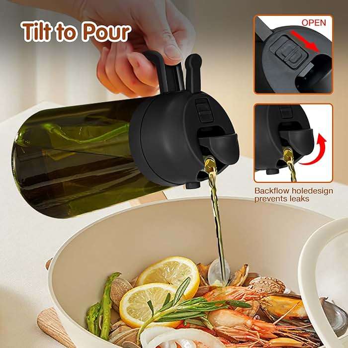 YARRAMATE 16oz/470ml Light-Blocking Dark Oil Sprayer for Cooking, 2 in 1 Olive Oil Dispenser Bottle for Kitchen, Premium Dark Green Glass Oil Bottle, Food-Grade Oil Mister for Air Fryer, BBQ (Black) - Image 7