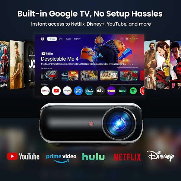 Official Licensed Google TV Smart Projector, HAPPRUN 4K UHD Home Theater with Dolby Sound, Wi-Fi & Bluetooth, Built-in Streaming Apps, Compatible with Games Consoles & Smartphone, Indoor & Outdoor Use - Image 2