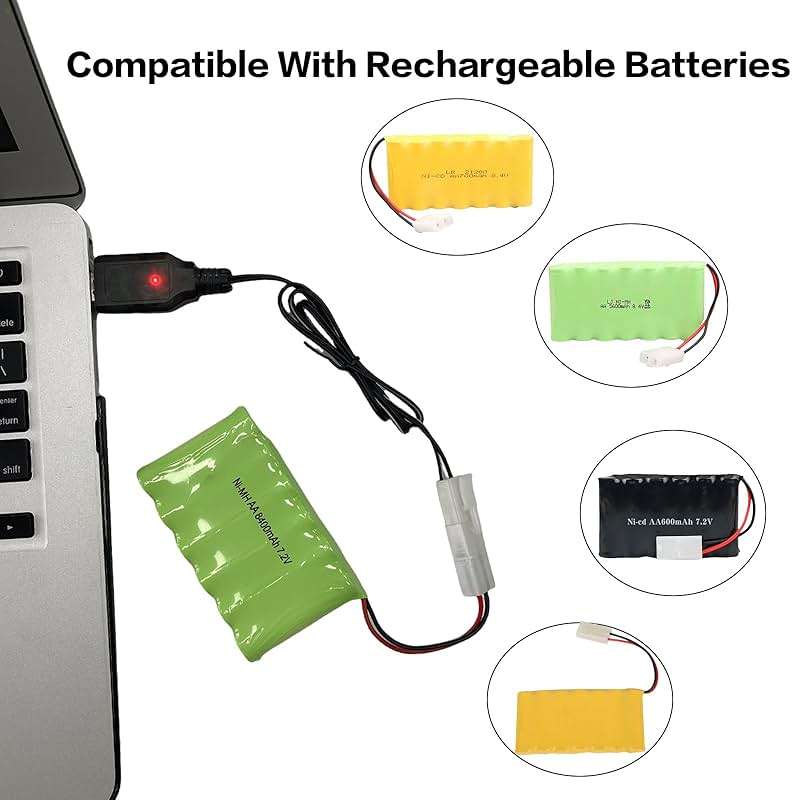 4.8V Battery Charger Cable,Compatible for Tamiya KET-2P Compatible RC Cars, RC Excavator,RC Tanks, RC Boats and Other Remote Control Toys for Universal 4.8V Lipo Battery USB Charger (1) - Image 5