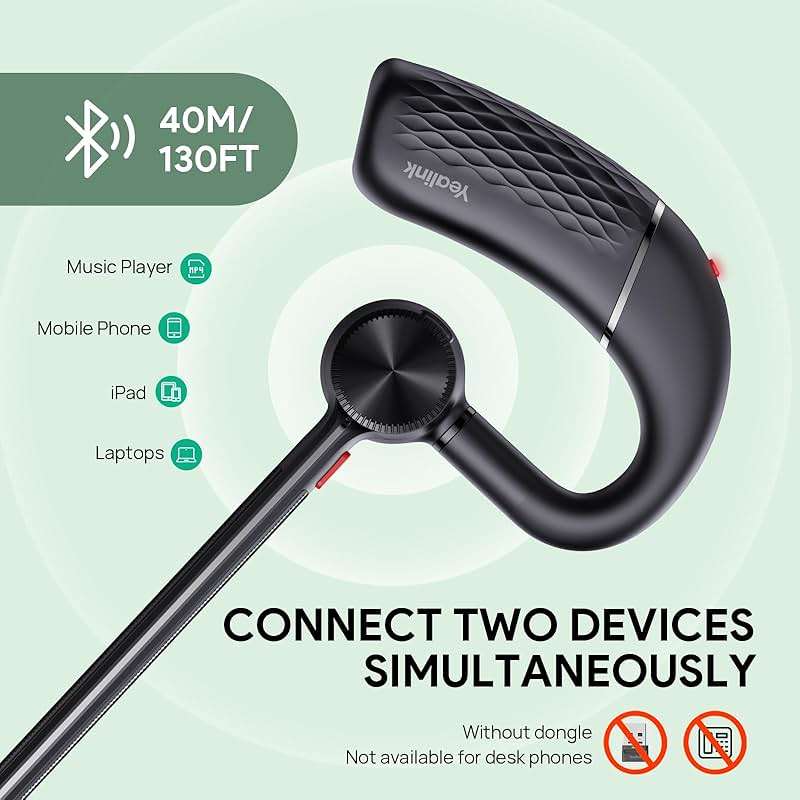 Yealink BH71 Lite Bluetooth Headset,Wireless Earpiece with 4 Noise Cancelling Microphone,10H Talk Time,Adjustable Ear Hook,Bluetooth Earphones for Cell Phone,Driving,Office Work - Image 3