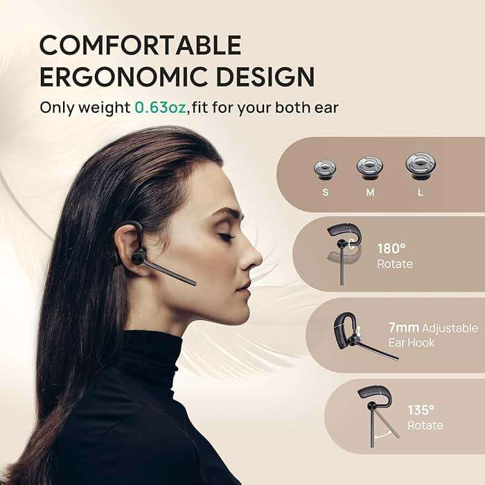 Yealink BH71 Lite Bluetooth Headset,Wireless Earpiece with 4 Noise Cancelling Microphone,10H Talk Time,Adjustable Ear Hook,Bluetooth Earphones for Cell Phone,Driving,Office Work - Image 4