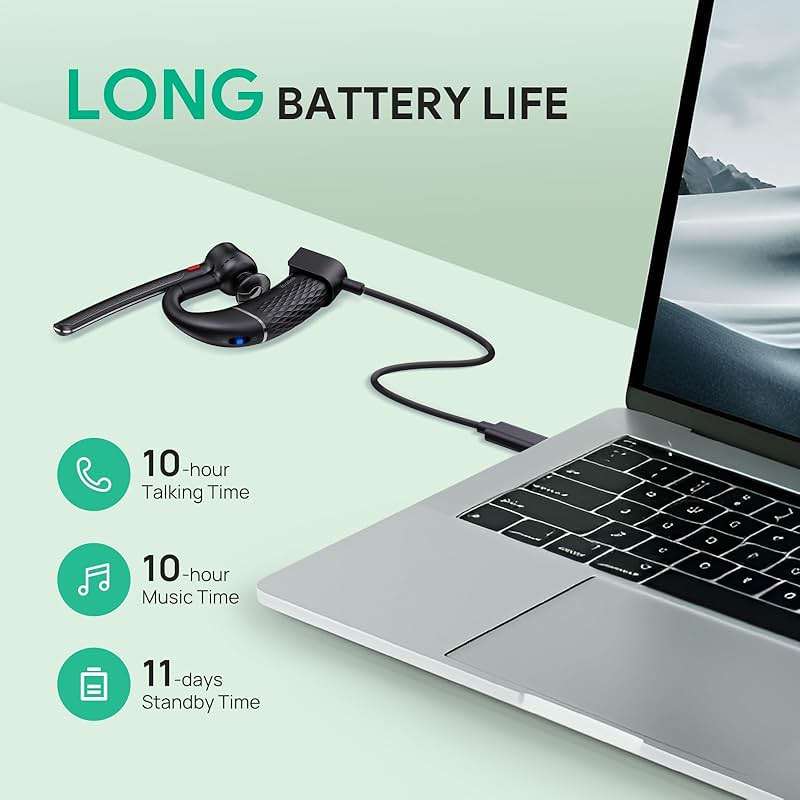 Yealink BH71 Lite Bluetooth Headset,Wireless Earpiece with 4 Noise Cancelling Microphone,10H Talk Time,Adjustable Ear Hook,Bluetooth Earphones for Cell Phone,Driving,Office Work - Image 5