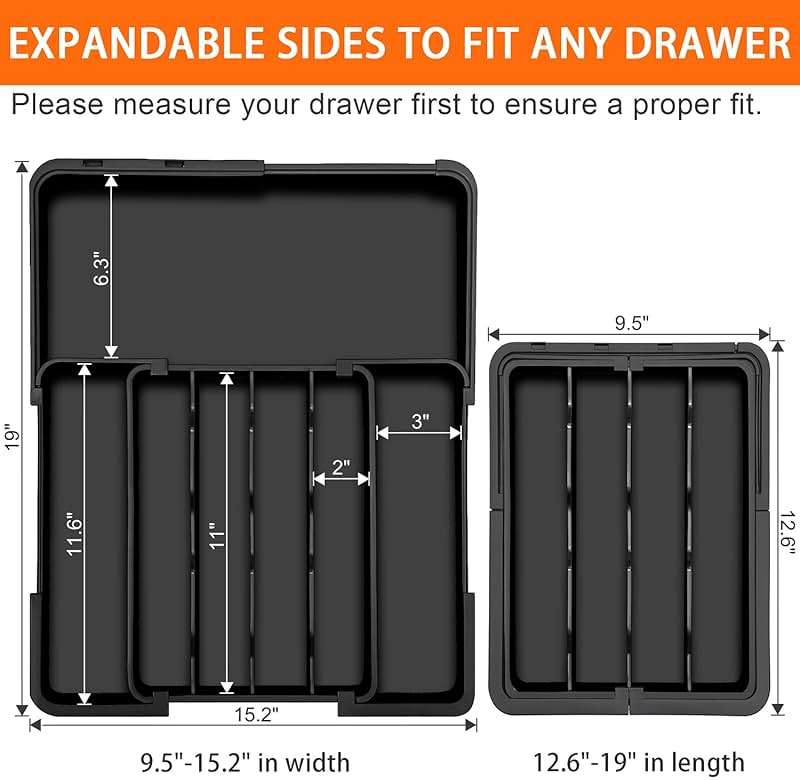 Spaclear Silverware Organizer - Expandable Kitchen Drawer Organizer, Utensil Drawer Organizer, Adjustable Plastic Flatware and Cutlery Holder, Kitchen Organizers Storage for Forks Knives, Black - Image 2