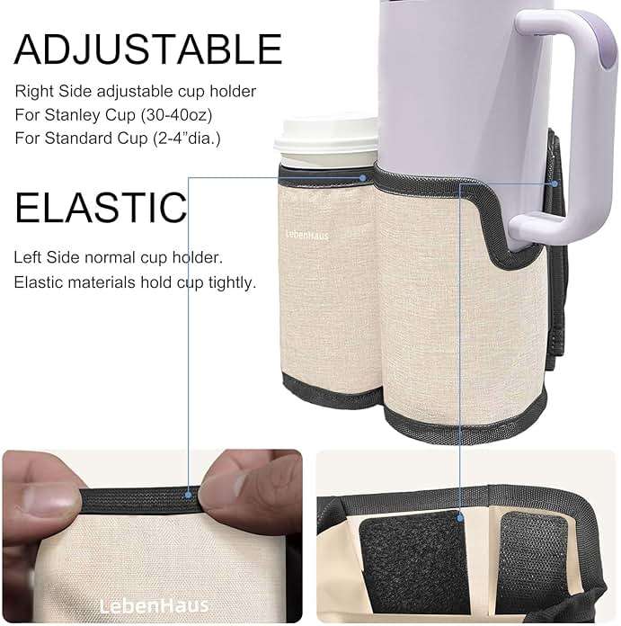 LebenHaus 2 in 1 Luggage Cup Holder for Suitcase|Airplane Tray Table Carry on Hands Free Drink Carrier for Stanley Tumblers Coffee Beverage Organizer Gifts for Travelers(Off-White) - Image 5