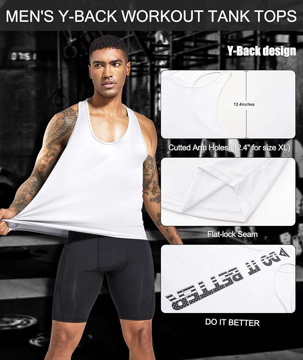 Boyzn Men's 1, 3 or 5 Pack Y-Back Workout Tank Tops, Athletic Muscle Gym Tank Tops, Fitness Bodybuilding Sleeveless T-Shirts - Image 4