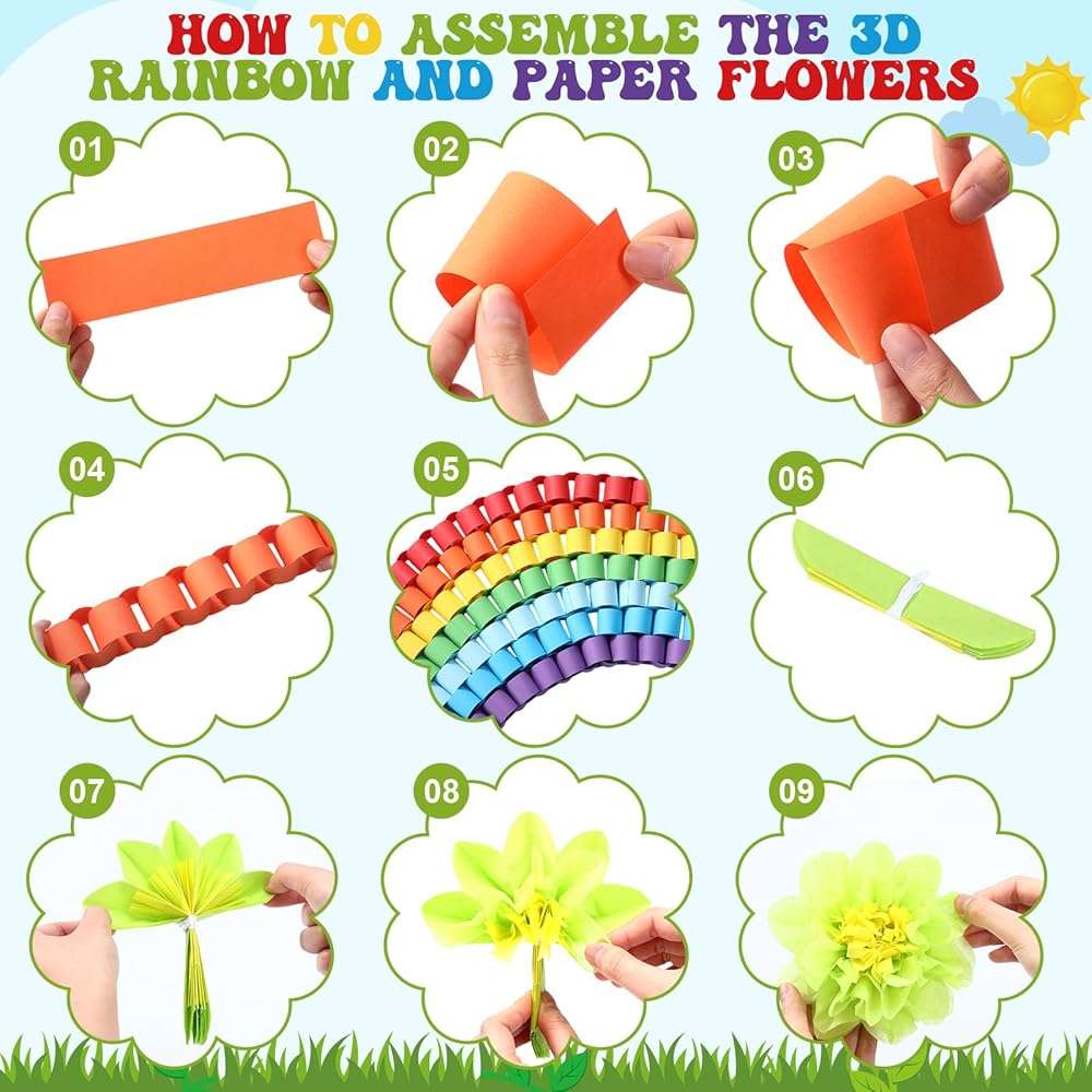 Blosssound Spring Bulletin Board Decorations April Showers Bring May Flowers Decorations 3D Spring Flower Rainbow Cutouts with Paper Flowers Blackboard Wall Decals for School Home Party Decor - Image 3