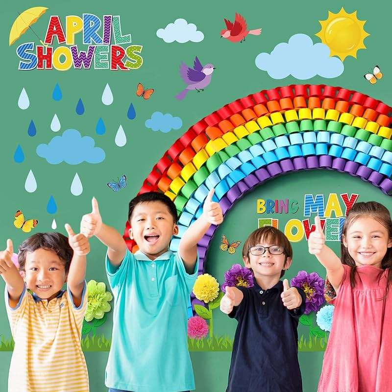 Blosssound Spring Bulletin Board Decorations April Showers Bring May Flowers Decorations 3D Spring Flower Rainbow Cutouts with Paper Flowers Blackboard Wall Decals for School Home Party Decor - Image 6