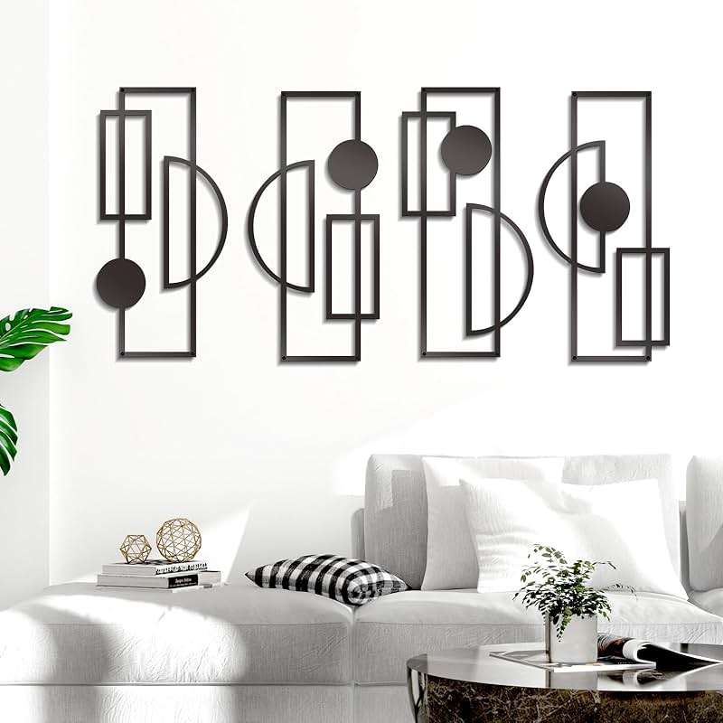 Zzbakress 4 Pcs Large Black Wall Decor Abstract Metal Wall Art Minimalist Geometric Wall Decor for Living Room Modern Single Line Art Wall Decoration for Bedroom Study Bathroom Kitchen (Unique, 4) - Image 1
