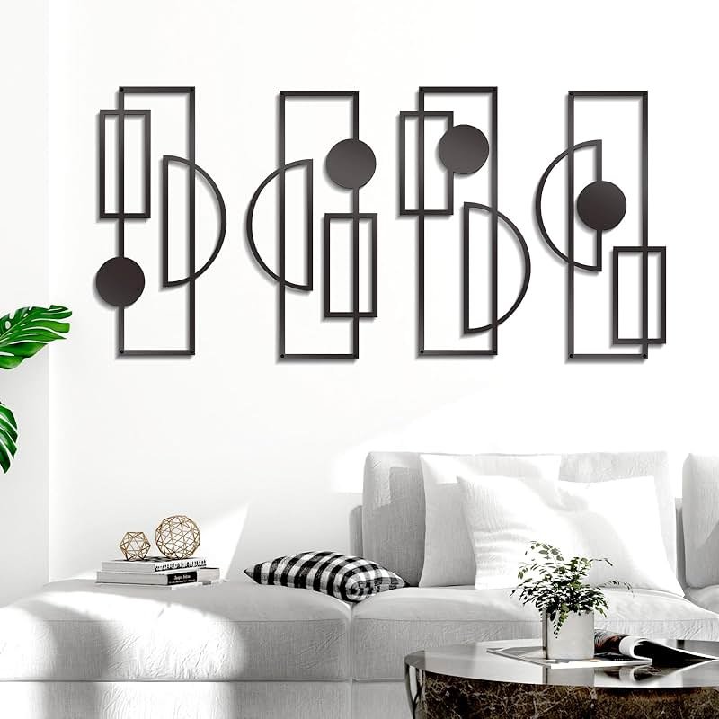 Zzbakress 4 Pcs Large Black Wall Decor Abstract Metal Wall Art Minimalist Geometric Wall Decor for Living Room Modern Single Line Art Wall Decoration for Bedroom Study Bathroom Kitchen (Unique, 4) - Product Image