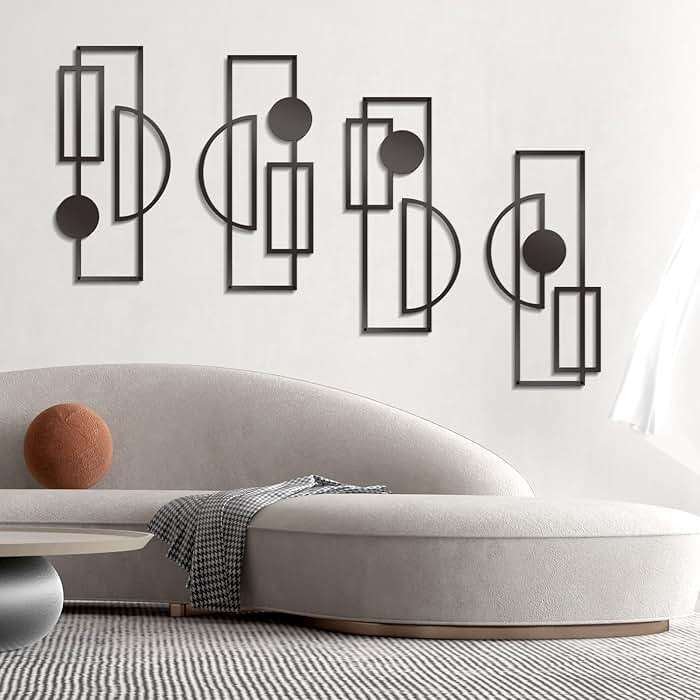 Zzbakress 4 Pcs Large Black Wall Decor Abstract Metal Wall Art Minimalist Geometric Wall Decor for Living Room Modern Single Line Art Wall Decoration for Bedroom Study Bathroom Kitchen (Unique, 4) - Image 2