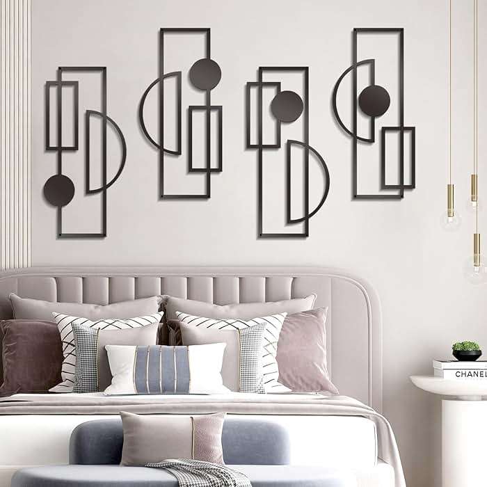 Zzbakress 4 Pcs Large Black Wall Decor Abstract Metal Wall Art Minimalist Geometric Wall Decor for Living Room Modern Single Line Art Wall Decoration for Bedroom Study Bathroom Kitchen (Unique, 4) - Image 5