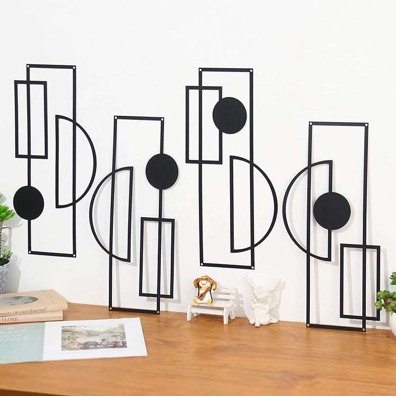 Zzbakress 4 Pcs Large Black Wall Decor Abstract Metal Wall Art Minimalist Geometric Wall Decor for Living Room Modern Single Line Art Wall Decoration for Bedroom Study Bathroom Kitchen (Unique, 4) - Image 6