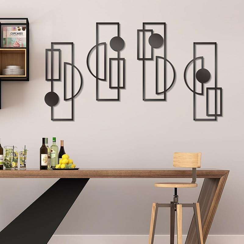Zzbakress 4 Pcs Large Black Wall Decor Abstract Metal Wall Art Minimalist Geometric Wall Decor for Living Room Modern Single Line Art Wall Decoration for Bedroom Study Bathroom Kitchen (Unique, 4) - Image 8