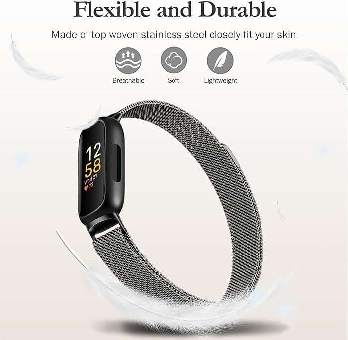 JKD Metal Bands Compatible with Fitbit Inspire 3 Bands for Women Men, Soft Stainless Steel Band Mesh Loop Strap Replacement Magnetic Wristband Accessories for Fitbit Inspire 3 Fitness Tracker - Image 3
