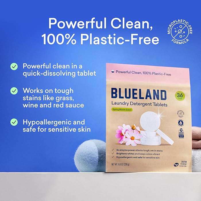 BLUELAND Laundry Detergent Tablets, Starter Set, Spring Bloom Scent, 60 Count with Tin, Plastic-Free Eco-Friendly Pods, Sheets, Liquid Alternative - Natural, Gentle - Image 2