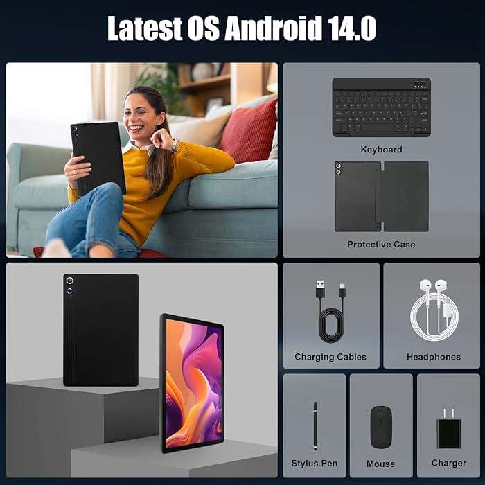 HiGrace Android Tablet, 14GB RAM+64GB ROM (TF 1TB), 11 inch Android 14 Octa-Core, 6800mAh, Widevine L1, WiFi 6, 8 in 1 Tablet with Keyboard, Mouse, Protective Case, Stylus, Headset, Charger- Black - Image 6