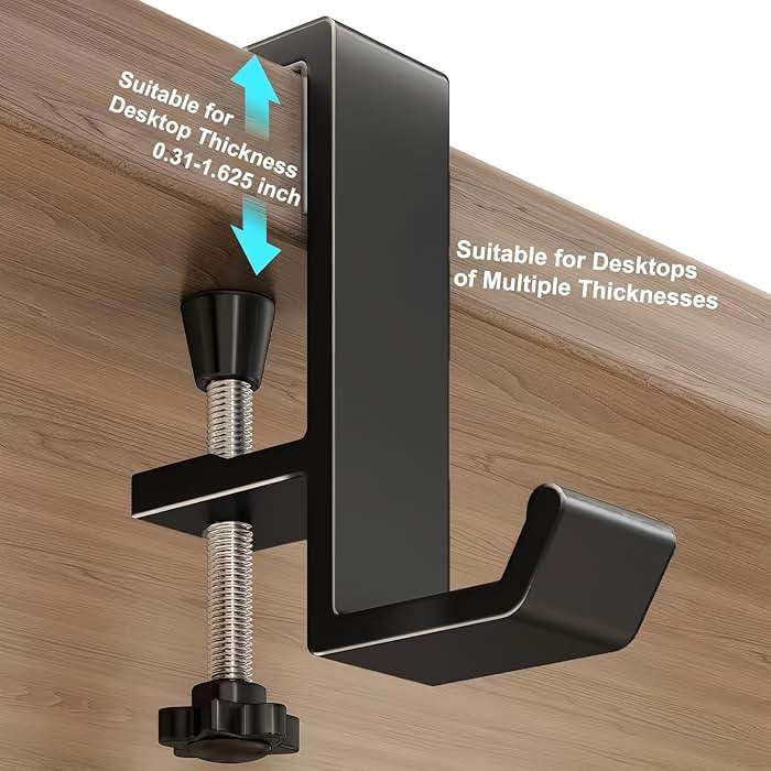 JAKO Headphone Stand - Aluminum Alloy Headphone Holder, Under Headset Stand for Desk Fit for PC Gaming Headset Hanger Hook Suitable for Office, Computer, Student Class Desk, Handmade Creator Table - Image 4